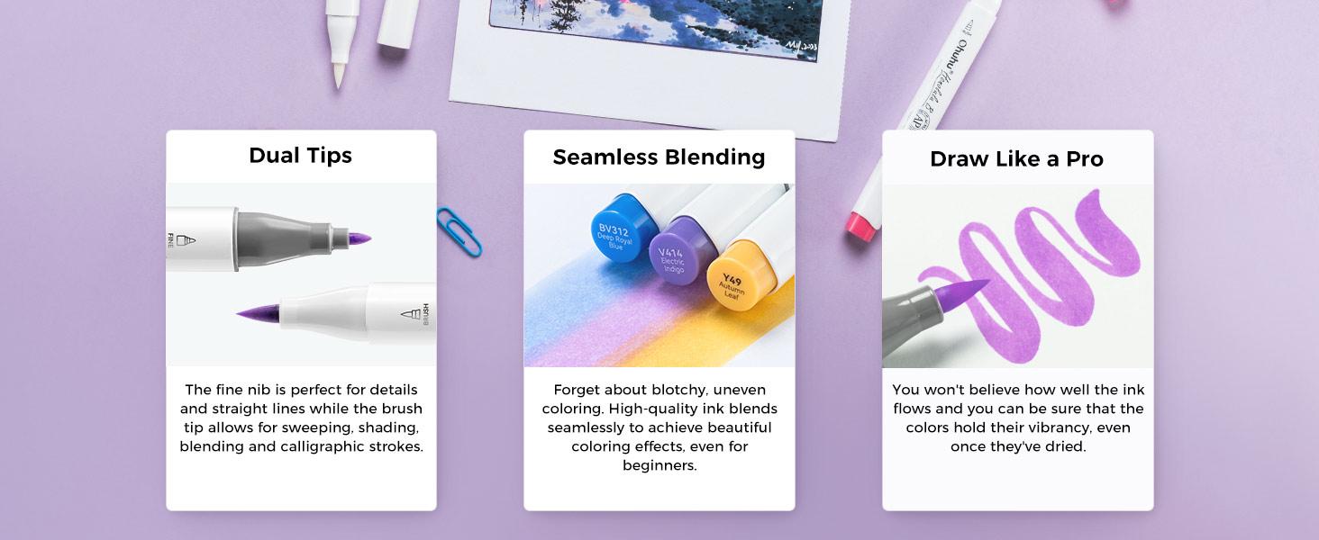 Ohuhu Alcohol Markers: Brush&Fine Dual Tips - 104 Colors & 216 Colors - Double Tipped Art Marker Set for Artists Adults Coloring Sketch Illustration - 104+216=320 - Refillable Ink - Honolulu B Series of Ohuhuart - Women's Day Gift