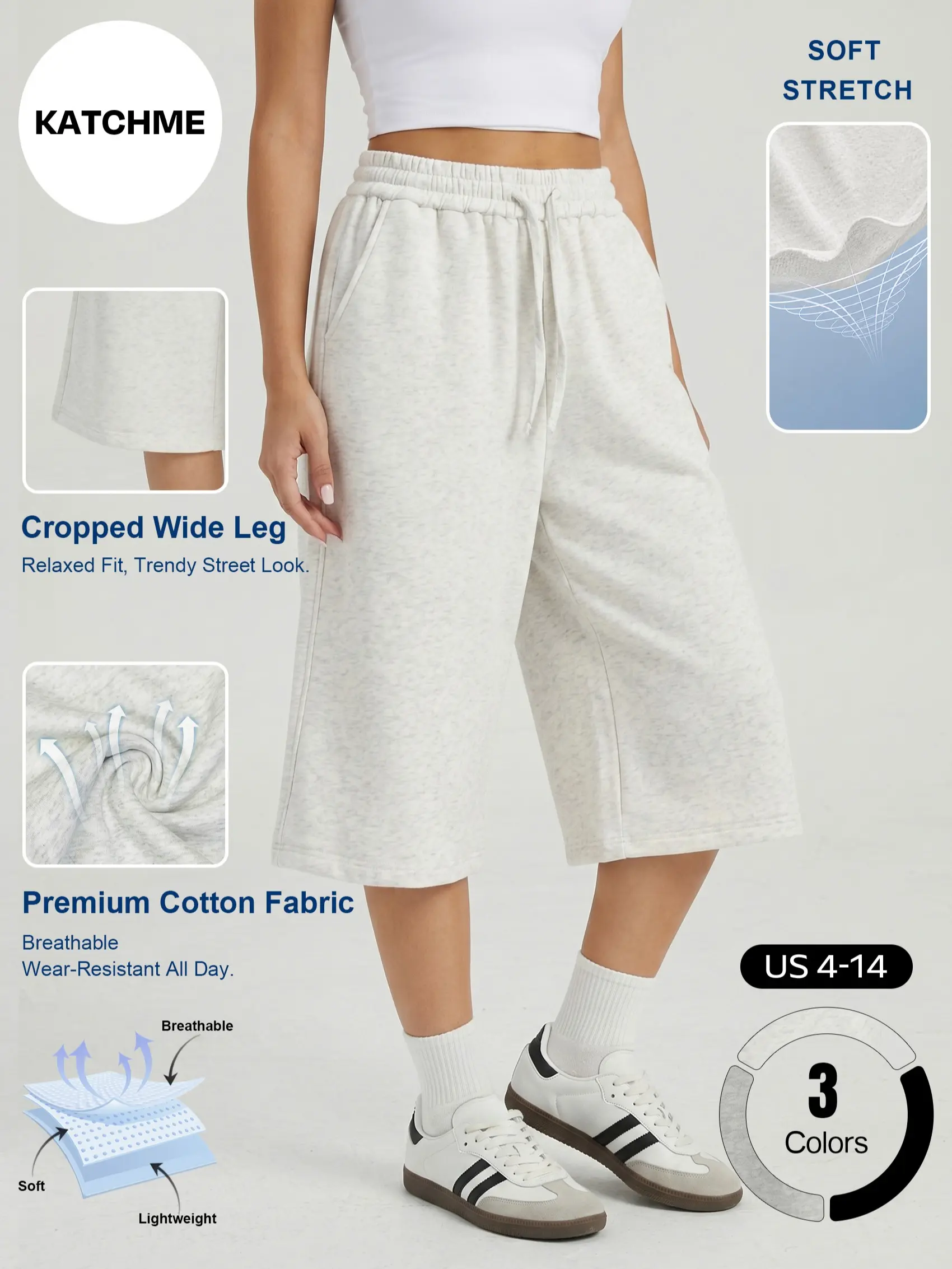 Katch Me Chic Women's Casual High Waist Cropped Wide Leg Trousers, Slouchy Stretchy Skin-Friendly Side Pocket Sweat Jorts, Summer Drawstring Waist Pill-Resistant Bottoms #TikTokMadeMeBuyIt #AthleisurePants #Bottoms #EverydayWear #ComfyOutfit