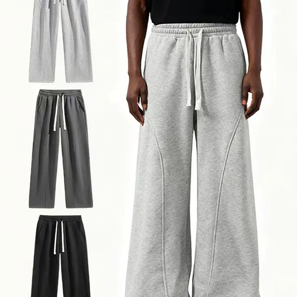 Men's Baggy Fleece Sweatpants - Thermal Lined Cotton, Skin-Soft Fabric, Drawstring Waist, Wide-Leg Drape, Relaxed Look, Machine Washable, Light Gray/Dark Gray/Black, All Seasons Menswear Bottoms for Fall & Winter Daily Wear