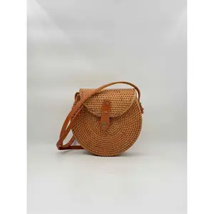 Bali Ata Rattan Crossbody Bag – Handwoven Half-Moon Wicker Handbag Purse