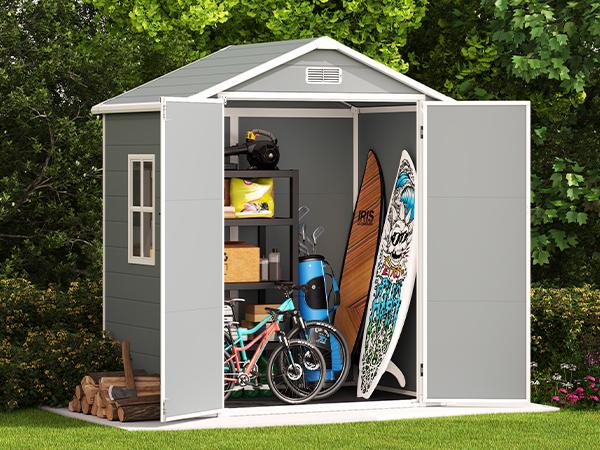 【2 Packages Shipping】Gizoon 6x4.4 FT Resin Storage Shed Outdoor, Resin Shed with Floor, Garden Shed Weather Resistant Plastic Tool Shed with Lockable Door for Backyard, Garden, Patio, Lawn
