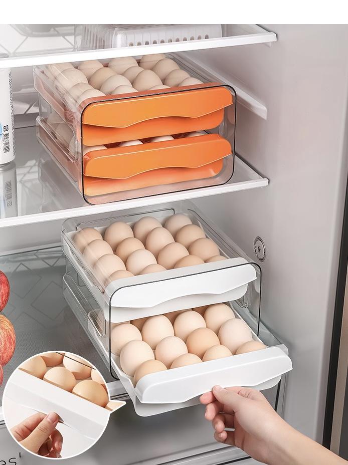 Egg Organizer Container for Fridge - Refrigerator Storage Holder Tray: Eggs Plastic Drawer Bins, Clear Box, Stackable Large Containers Refrigerator Organizer Bins,60 Grids Egg Container for Refrigerator,2Layers Egg Tray, Clear Egg Organizer,Kitchen Gabget