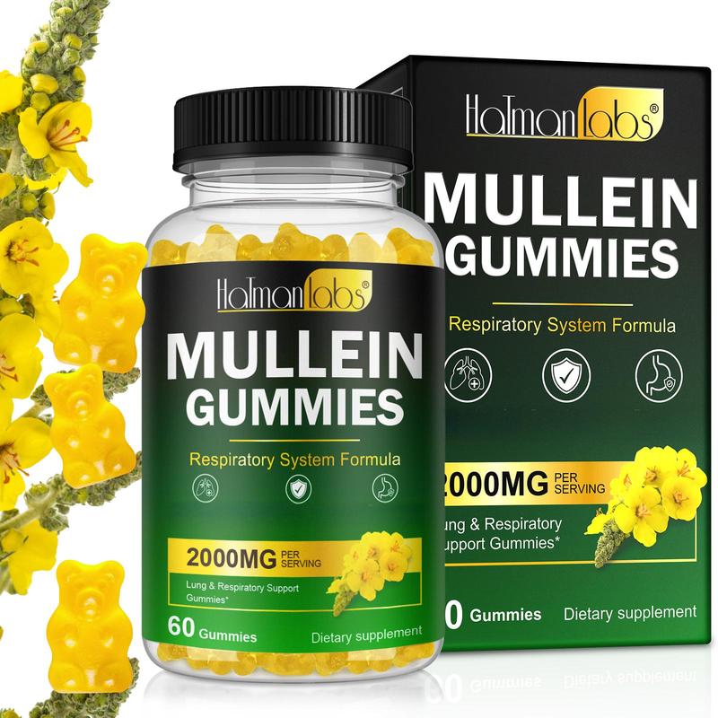 Hatmanlabs Mullein Gummies for Lungs, 2000MG Per Serving, with Mullein Extract for Lungs, Breathe Easier - 60 Gummies