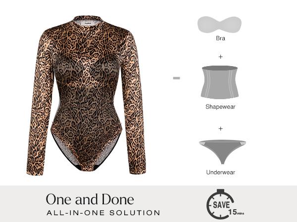 ​​Popilush High-Waist Bodysuit - Tummy Control Shapewear with Long Sleeves Elastic Hip -LIVE Breathable Padded