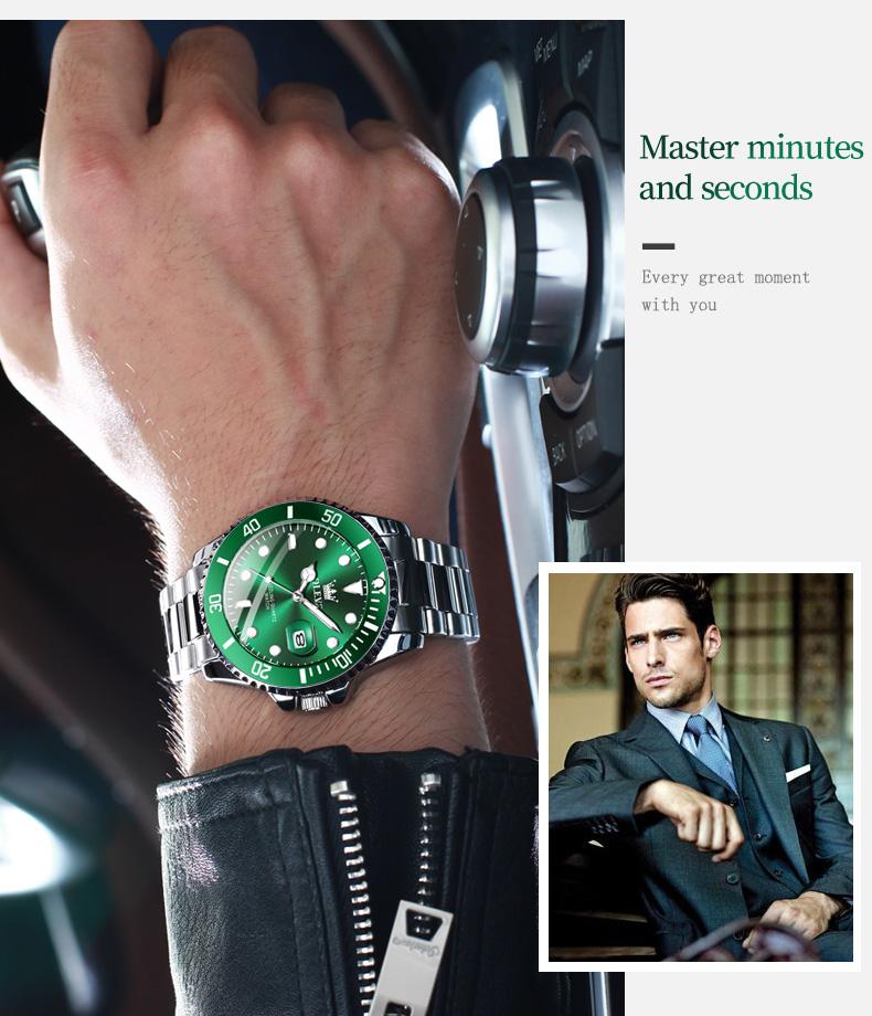 OLEVS Men's Classic Luxury Business Watch with Big Face Multifunction Stainless Steel Wristwatch Water Resistant