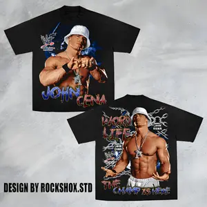 John Cena 17 Time World Champions Retro Premium Acid Washed 100% Cotton T-Shirt, The Champ Shirt, Doctor of Thuganomics Retro WWE Shirt, Hustle Loyalty Respect Wrestling T-Shirt, Iconic WWE Legend Merch
