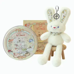 Emotional Support Pull-Ears Bunny Keychain Bag Charm with Round Tin Box & Gift Bag Stretchable Ears Legs Soft Pastel Colors Perfect for Valentine's Day Birthdays Easter Gifts, Fluffy Bunny Keychain, Cute Soft Keychains