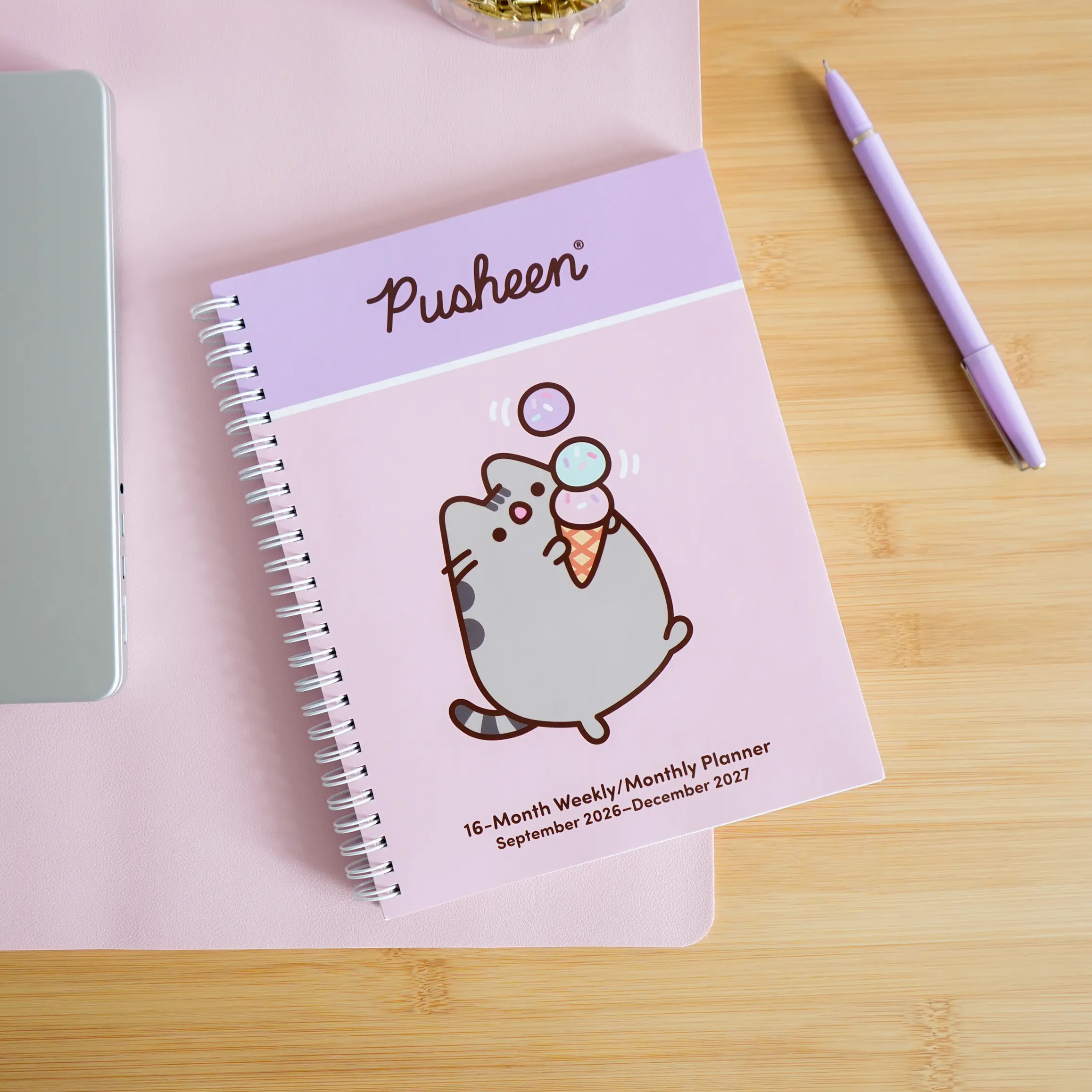 Pusheen Wholesome 16-Month 2026-2027 Weekly-Monthly Planner Notebook by Claire Belton - Weekly Planner Pad, Organizer, Lays Flat for Writing, Ideal for Calendar Display, Flat Lay