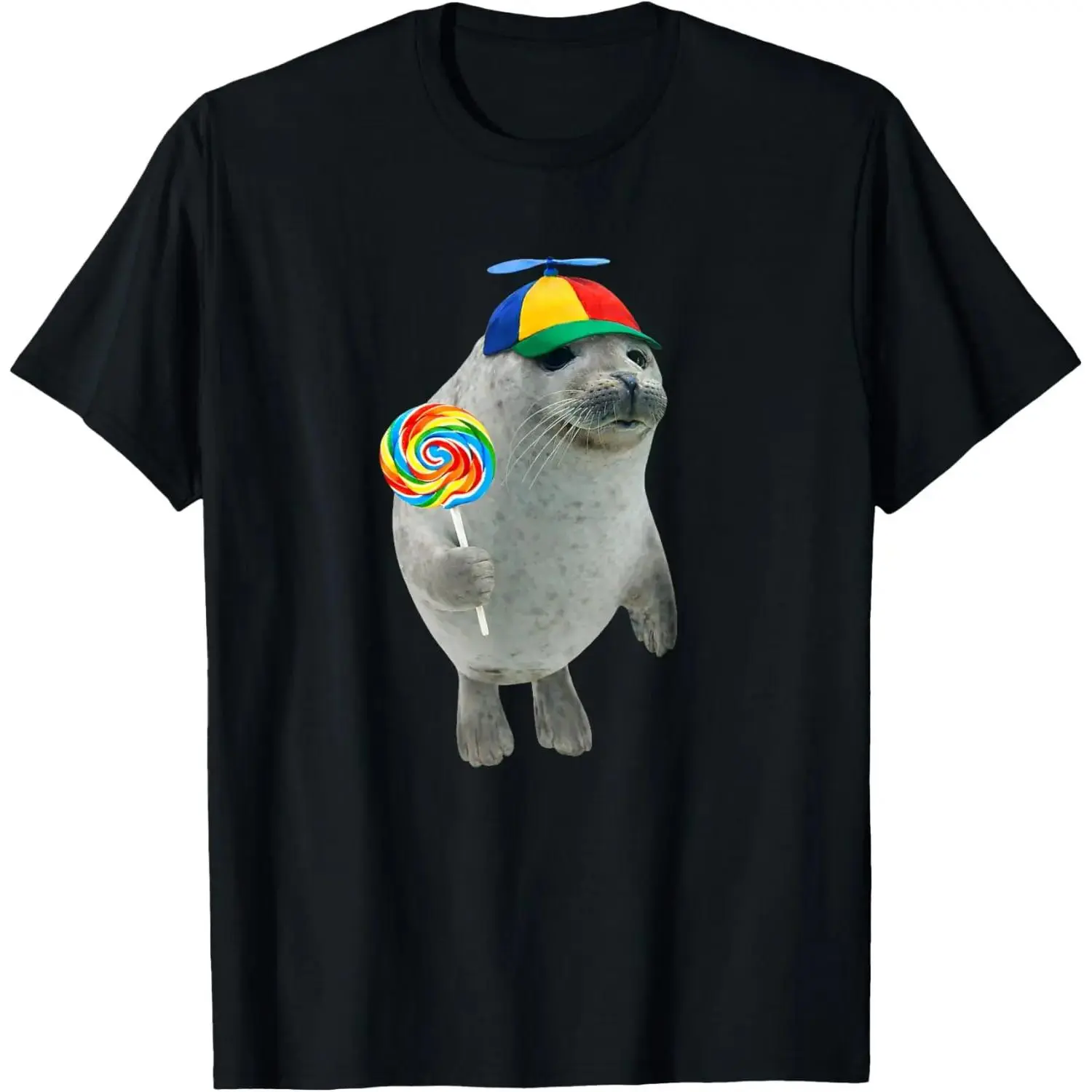 Summer Silly Seal with Lollipop Meme T-Shirt Men's T-Shirts Oversized Fashion Vintage Graphic Y2k, Soft, Shortsleeve