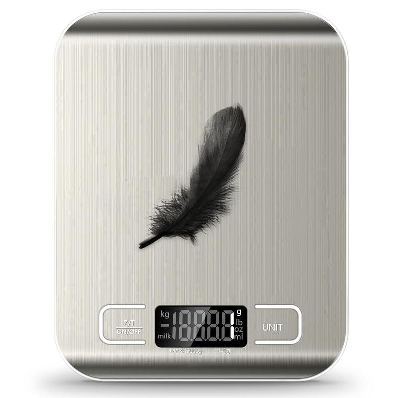 Food Scale, 11lb Kitchen Scale with 6 Units Tare Function & LCD Display, 0.05oz/1g Stainless Steel Digital Food Scale Grams and Ounces for Baking, Cooking, Dieting and Meal Prep (Batteries Included)