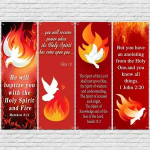 4 Pcs 5.9 Ft Church Banners for Sanctuary Wall Holy Spirit Pentecost Sunday Banners Christians Religious Flags Hanging Backdrop Scripture Christmas Signs Decor For Church Outdoor