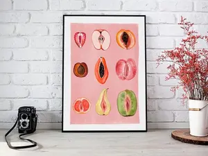 Sliced Feminine Fruit Print Sliced fruit Vintage Poster (Frame Not Included)