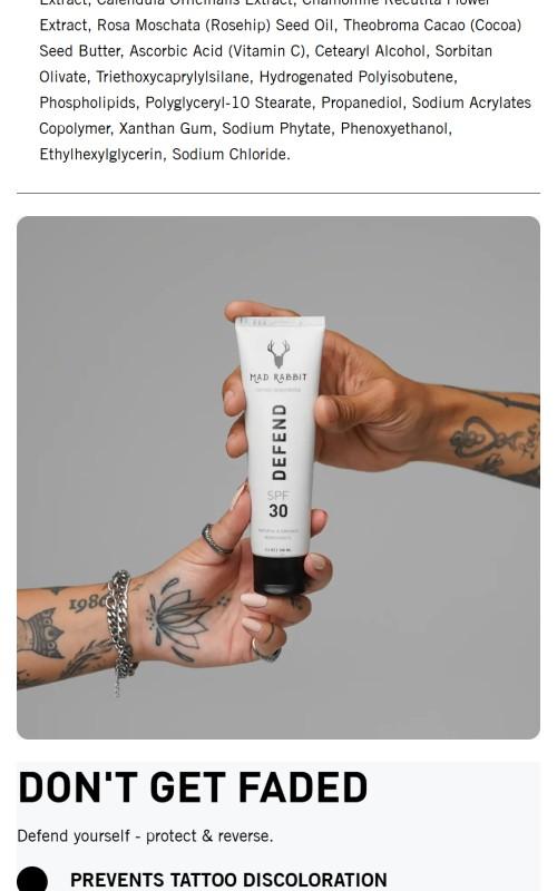 Mad Rabbit Tattoo Sunscreen SPF 30 100mL Tube Mineral Lotion for Tattoo Fade Protection & Moisture Anti-Aging Formula for All Skin Types Sunblock Mesh Uv Protector Mad Rabbit Tattoo Sunscreen SPF 30 100mL Tube Mineral Lotion for Tattoo Fade Protection & Moisture Anti-Aging Formula for All Skin Types Sunblock Mesh Uv Protector