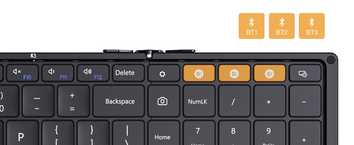 ProtoArc Foldable Bluetooth Keyboard, XK01 Tri-Fold Wireless Portable Folding Keyboard with Number Pad for Business and Travel, Full-Size Travel Keyboards for Windows iOS Android Tablet Smartphone Laptop PC
