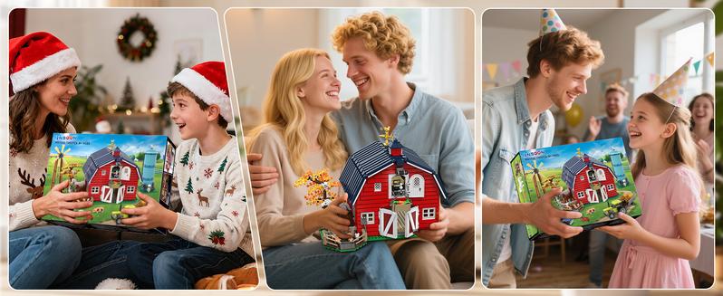 Farm Barn Building Set with LED, Western Farm House Building Block with Windmill Tractor Horse Animals 1405 PCS, Big Barn Construction Toy Brick Kit for Adults Teens Boys Girls 10-12+