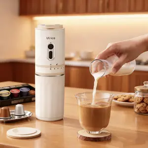 Portable Electric Burr Coffee Grinder & Pour Over Coffee Maker, Ceramic Conical Burr, 7 Settings, USB-C Rechargeable 1300mAh, Stainless Steel Travel Mug with Reusable Filter