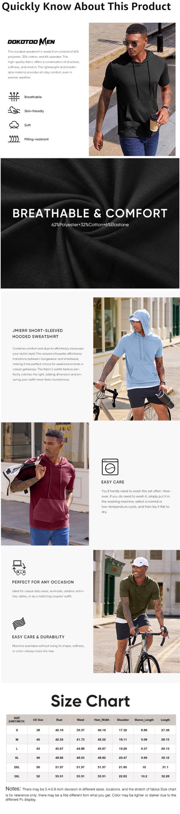 Dokotoo Men Short Sleeve Hoodie Cotton Hooded T-shirts Lightweight Solid Sweatshirts with Pocket