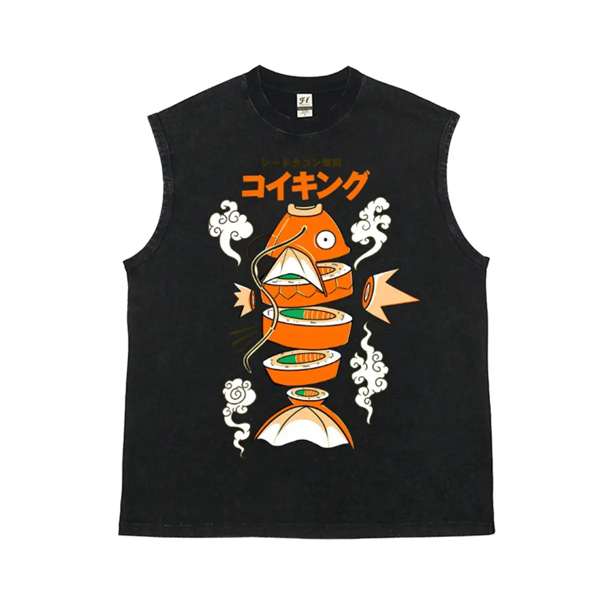 Men's Vintage Graphic Tank Top - Japanese Sushi Print Distressed 100% Cotton Streetwear, Loose Fit Breathable Sleeveless Muscle Shirt, Casual Y2K Summer Retro Top