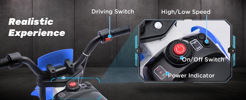 Aosom 12V Kids Motorcycle, Electric Motor Bike, Battery-Powered Ride-On Toy with Charging Battery, Training Wheels