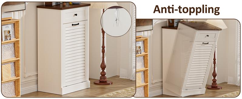 【Does Not Include Trash Can】 Spurgehom Maximize Your Space: Freestanding 13 Gallon Cabinet Discreetly Combines a Tilt-Out Trash Can, Laundry Hamper & Drawers. Keep Your Kitchen or Living Room Organized and Clutter-Free