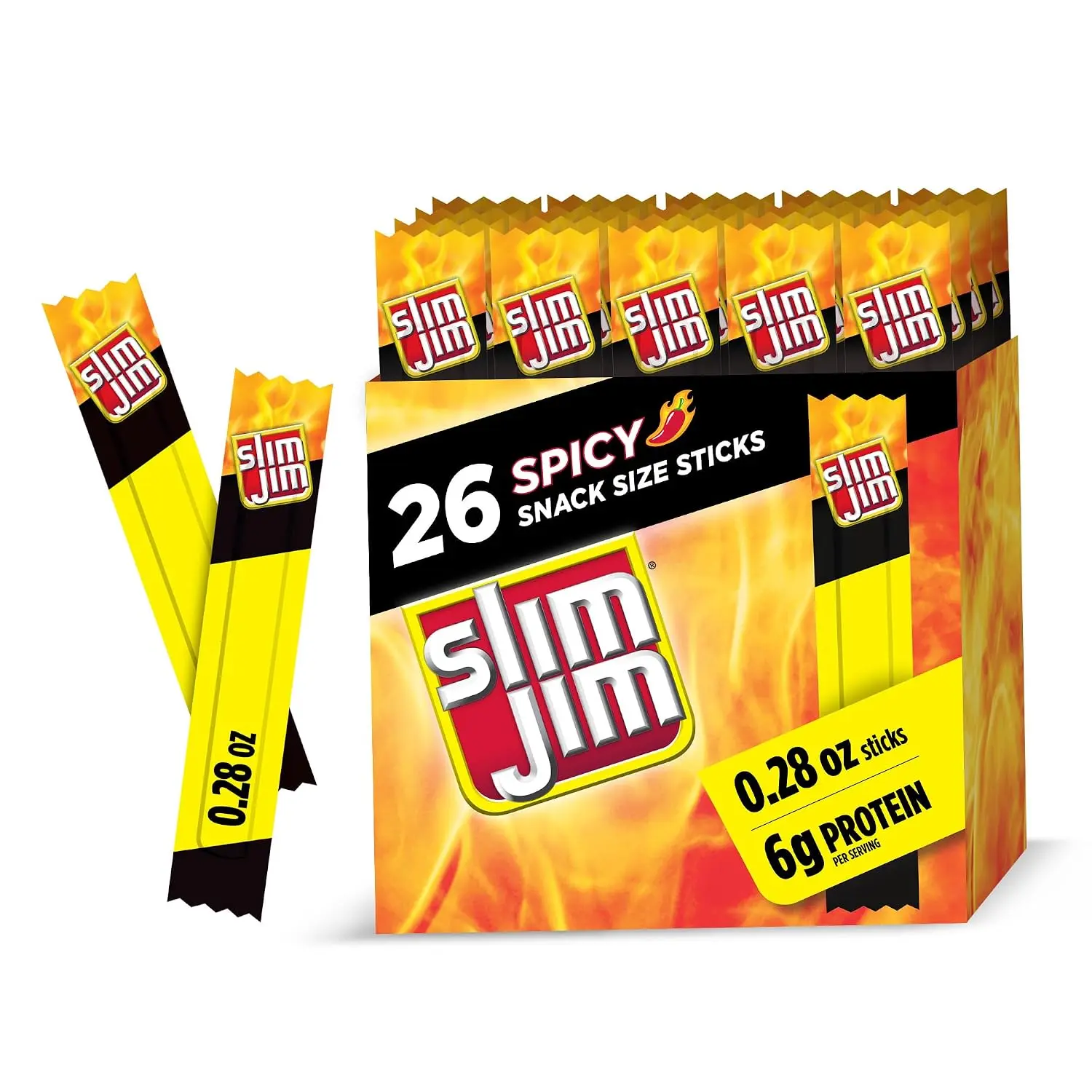 Slim Jim Smoked Jerky Snack Sticks, Spicy Flavor, 0.28 oz., 26-ct