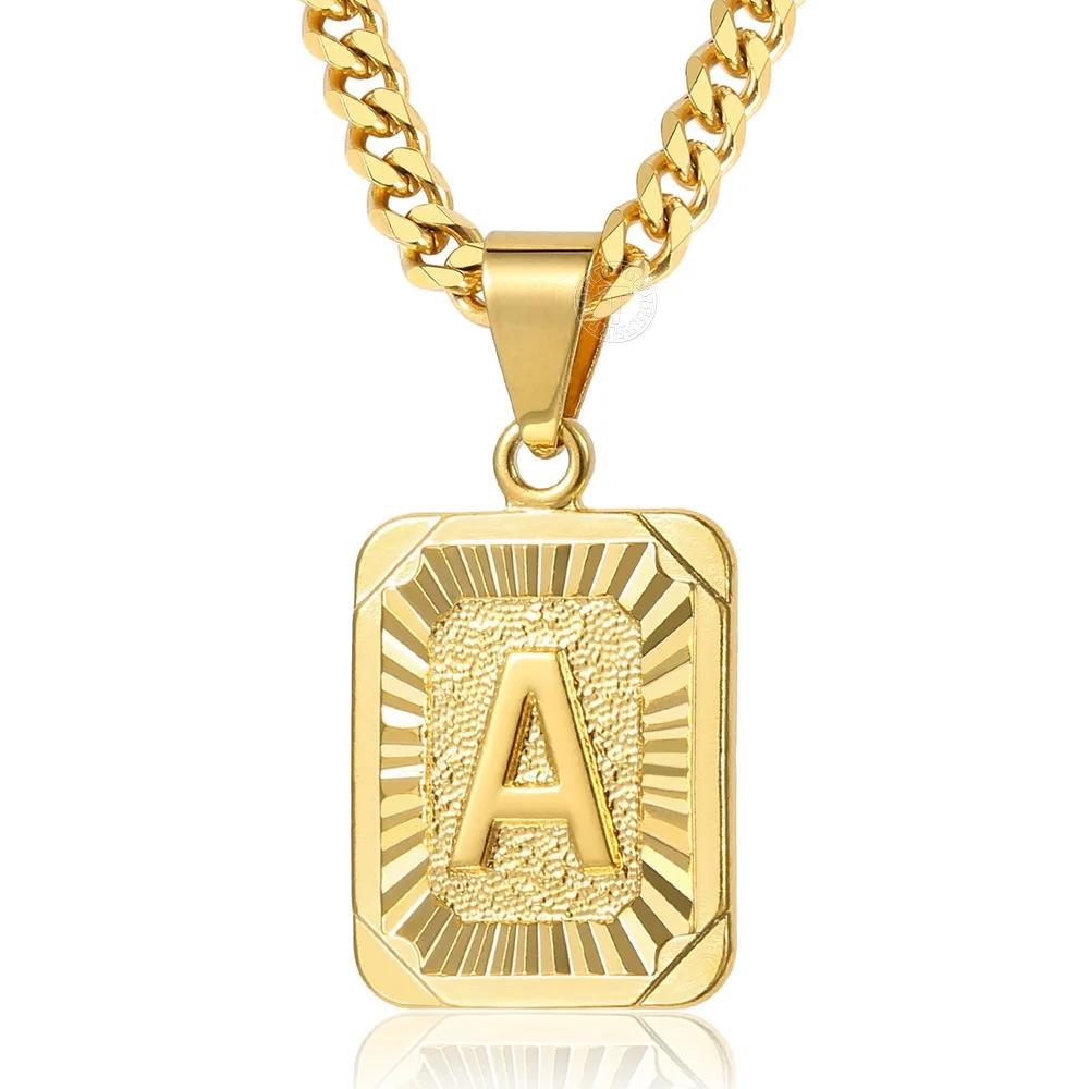A-Z Pendant Letter Necklace for Men Women Stainless Steel Curb Cuban Chain Necklace