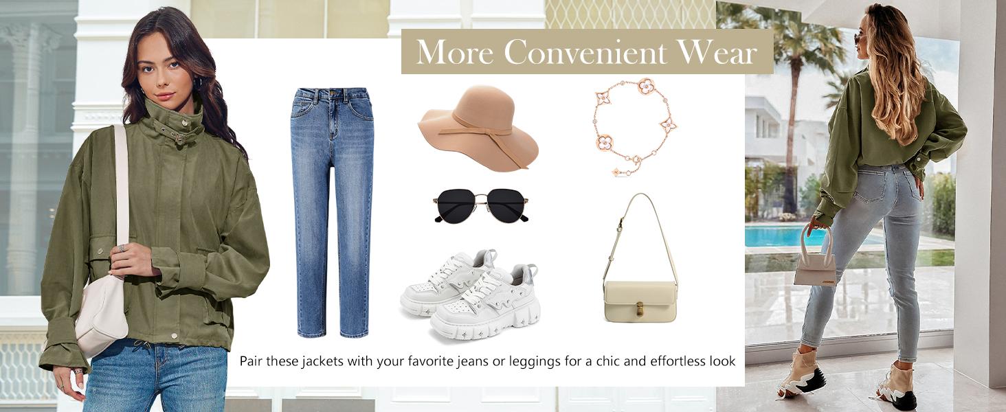 Imily Bela Womens Cropped Bomber Jacket Long Sleeve Zip Up Casual Coats Loose Fit Outerwear with Pockets