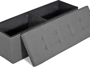 30-Inch Folding Ottoman Storage Bench – Foot Rest Stool with Wooden Divider & Spacious Storage, Leather Footstool with Padded Seat for Bedroom or Living Room (Light Grey, 15"D x 30"W x 15"H)