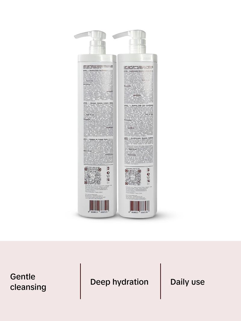 Kit I Belli Capelli Ravenna Daily Care with Aloe Vera – Shampoo + Conditioner 2x1L/2x33.8 fl.oz Cleansing Gentle Haircare Nourishing Softening Smoothing Scalp Revitalizing Solution