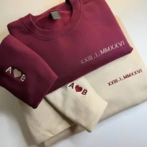 Personalized Roman Numeral Embroidered Sweatshirt, Custom Wedding Date Crewneck, Anniversary Gift for Couples