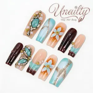 Unailty | Gem Tide | Professional Salon-Quality Handmade Press-On Nails | High-Strength & Durable | Reusable