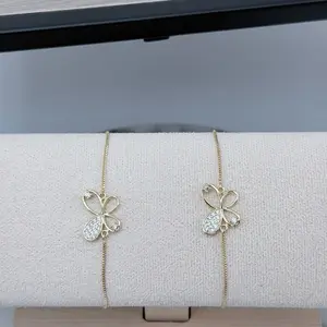 (C77) 14K Gold Plated Elegant Butterfly Bracelet for Women with Rhinestone
