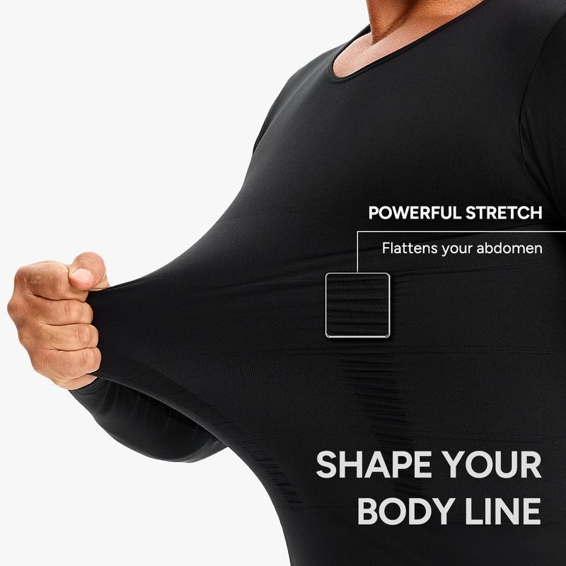 【Nebility】Fall Men's Long Sleeves Compression Shirt Structural Abdominal Belly Shapewear Thermal Underwear Shirt