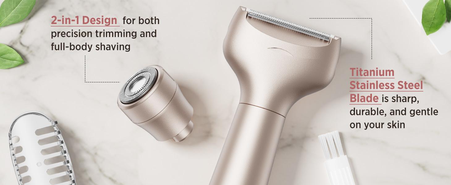 Orchrose Electric Razor- 2 in 1 Shaver & Trimmer for Women,Portable Rechargeable Hair Removal Kit for Face,Body,Leg, Bikini,Underarm &Arm Gift Smooth Comfort ，Rose gold