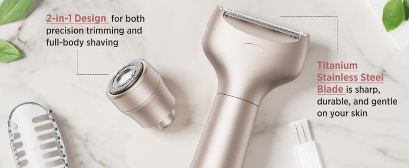 Orchrose Electric Razor- 2 in 1 Shaver & Trimmer for Women,Portable Rechargeable Hair Removal Kit for Face,Body,Leg, Bikini,Underarm &Arm Gift Smooth Comfort ，Rose gold