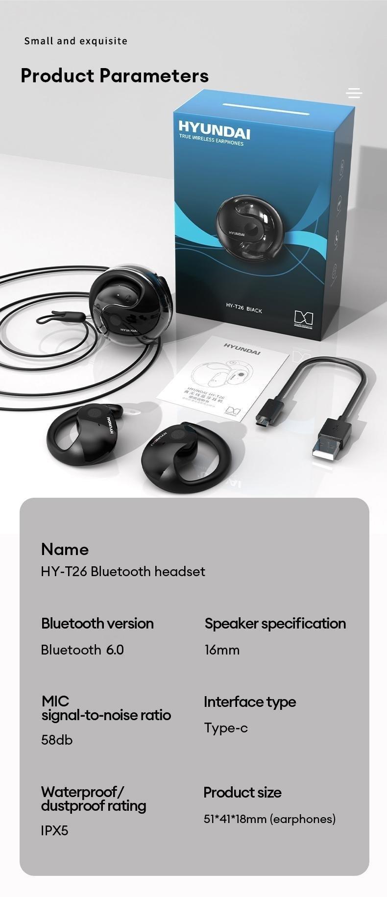 HYUNDAI T26 PRO Wireless Translation Headphones with Bluetooth 5.4 Stereo Headset Supports 169 Language Translation Chargeable Automatic Connection Noise Reduction Waterproof Sport Headphones for Music & Calls