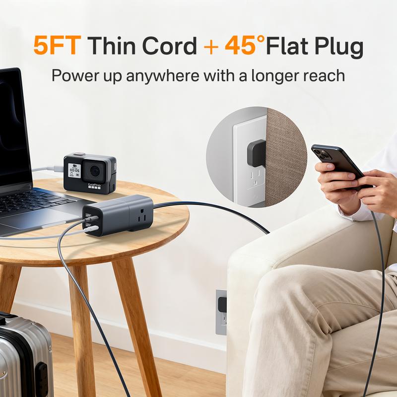 [Buy 1 Get 1 Free 60W Charging Cable] Tessan Detachable Power Strip with 35W GaN Fast Charging, USB Adapter and 3AC Power Strip into One for Easy Portability, 7-in-1 Power Strip with USB-A/C Ports for Phones, iPad, MacBook and More Devices