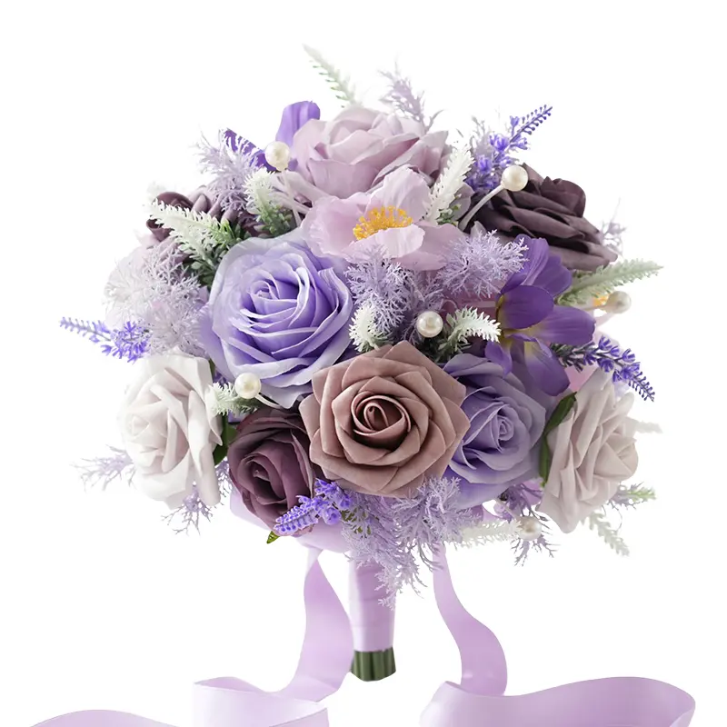 S-A9002 1-Piece Lavender Purple Silk Artificial Flower Bouquet (0.82x0.98 ft) - Romantic Bridal Wedding Event Decor, Home Supplies Accessory