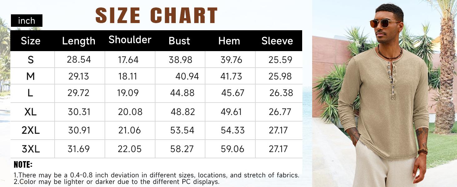 PASLTER Mens Distressed Henley Shirts Retro Long Sleeve Tee Shirts Casual Button Down Washed T-Shirts for Men
