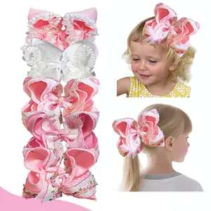 JoyBowie Large Handmade Floral Girl's Hair Accessory Satin Ribbon Bow Clip with Alligator Clip Perfect for Birthday Parties Holidays and Gifts Colorful Hairpins Lace Soft