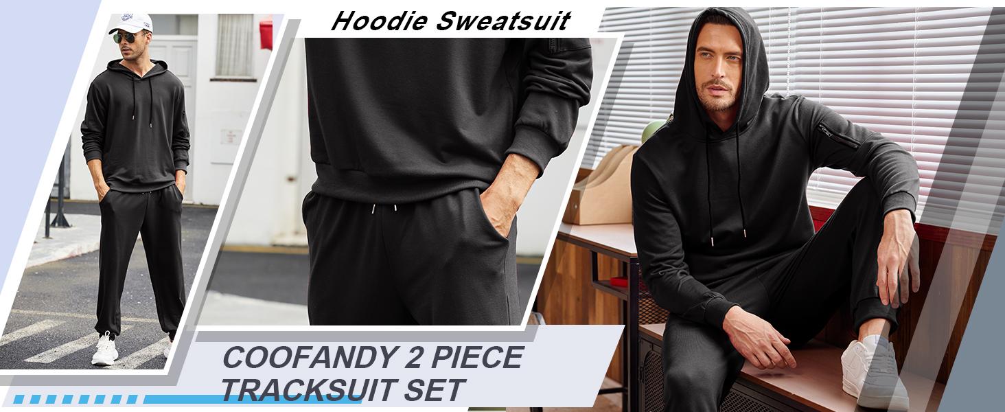 COOFANDY Men's Sports Set Tracksuit Hoodie Set hooded sports set casual running and jogging sports set, casual sports 2-piece set, hooded sports set for home and outdoor leisure jogging enthusiasts Menswear