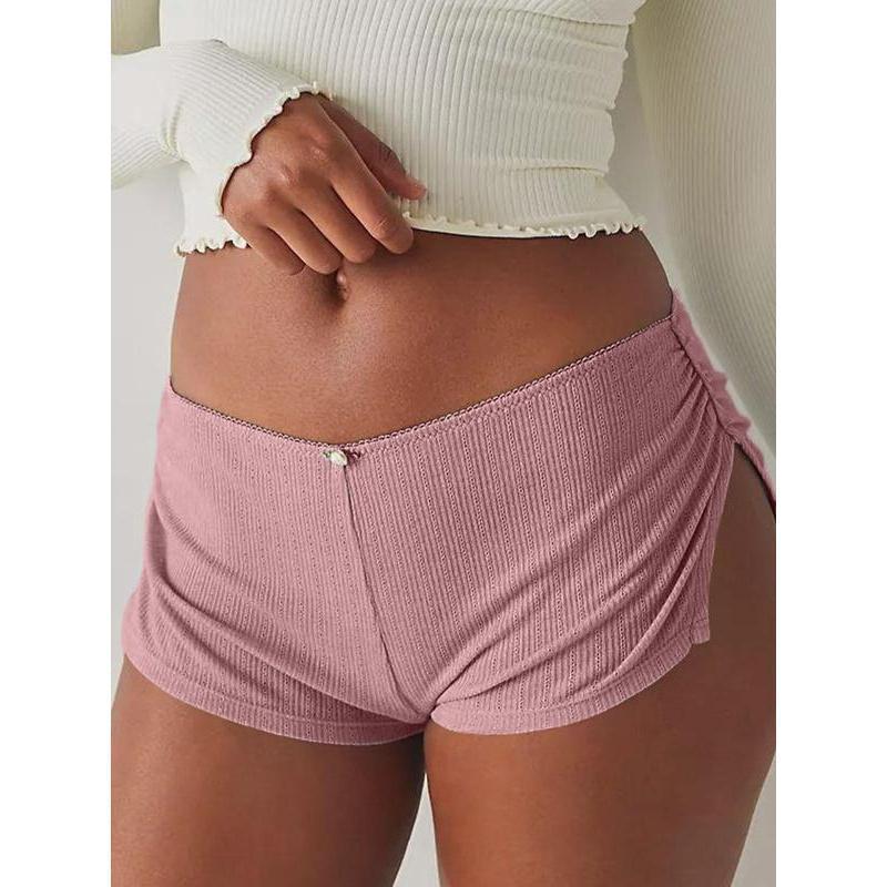 Women's Low Waist Side Slit Three-Pack Shorts Micro Stretch Pajamas Shorts Slim Fit Ruched Bottoms Cute Leggings,Available in multiple colors