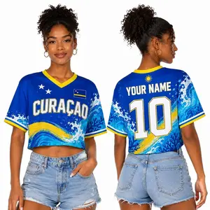 Curacao Soccer Crop Top, Personalized Football Jersey for Women, Custom Name and Number Fan Apparel, Lightweight Breathable Sportswear Gift for Soccer Lovers