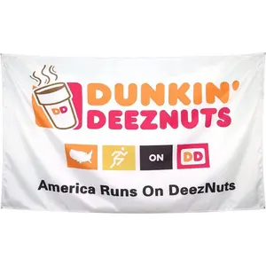 Tapestry Decor Dunkin' deeznuts coffe Meme flag Cool Flags Banner 3x5Ft Funny Flags for College Dorm Room Guys Man Cave Bedroom Wall Frat Decoration White Ornaments Tapestry