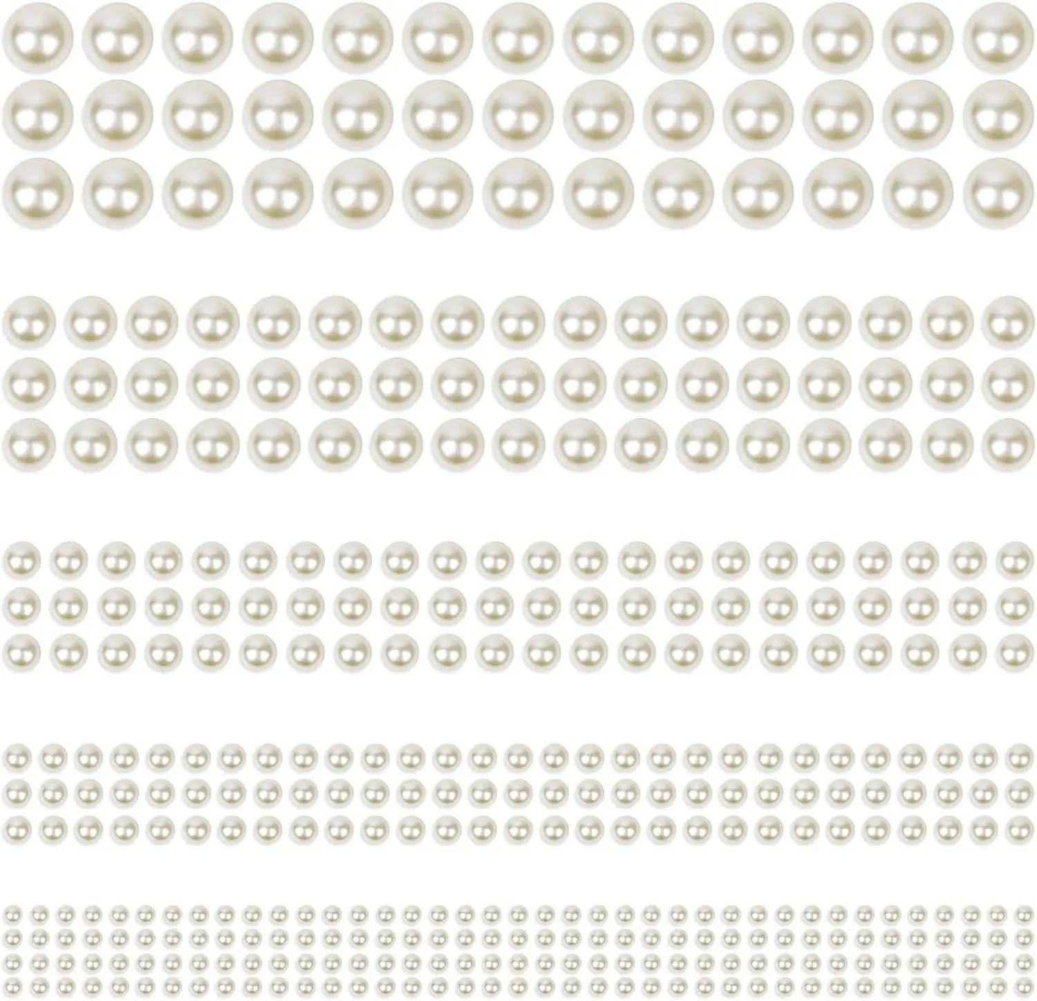 3732Pcs Hair Pearls, 3/4/5/6/8mm White and Beige Pearl Stickers for Crafts, Hair Pearls Stick on Body Gems for Eye Nails Make up and DIY Decorations