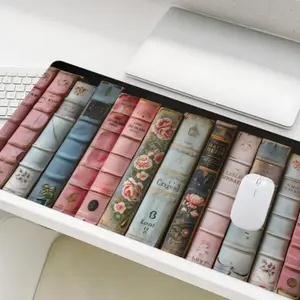 Vintage Books  Pattern Desk Mat, Large Non-slip Rubber Base Stitched Edge Desk Pad, Office Desk  Poccessories for Laptop Desktop Non Slip Mousepad
