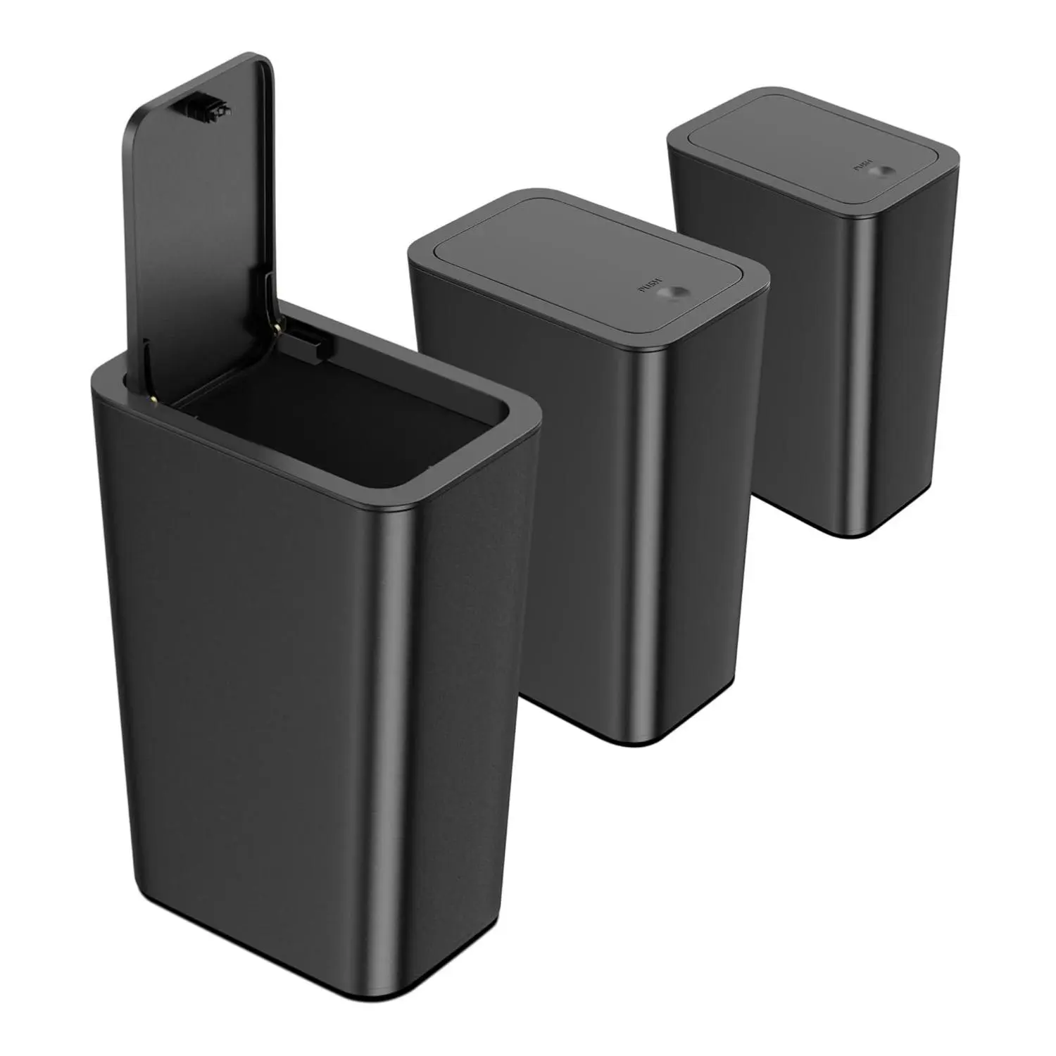 3-Pack Plastic ABS Durable Compact 10L (2.6 Gal) Slim Trash Can with Lid - Odor Seal, Lightweight Modern Multi-Room Waste Basket for Kitchens/Bathrooms, Office Workspace, Trash Cans for Kitchen