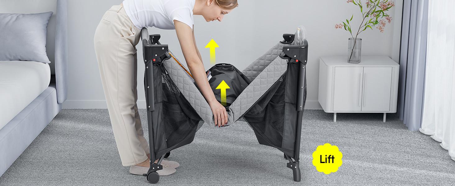 BabyBond Baby Crib 5 in 1 Foldable Baby Bassinets Bedside Sleeper,Large Playard Pack with Mattress, Storage Basket and Mosquito Net, Height Adjustable for Nursery, Ideal Chirstmas Gift for Baby,  Babyshower Gift