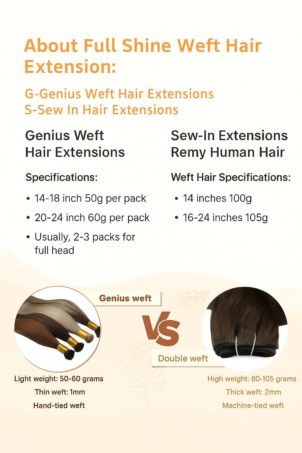 Full Shine Sew In Extensions and Genius Weft Hair Extensions Natural Straight Human Hair 50G-105G