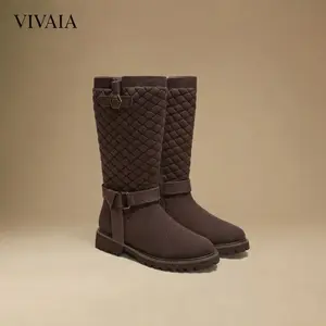 VIVAlA Women’s Round-Toe Wool Biker Boots – Water-Repellent Heat-Retaining Upper, V-Pro WalkSole Cushion Support & Anti-Slip Mid-Calf Design Rugged Versatile (Faith)